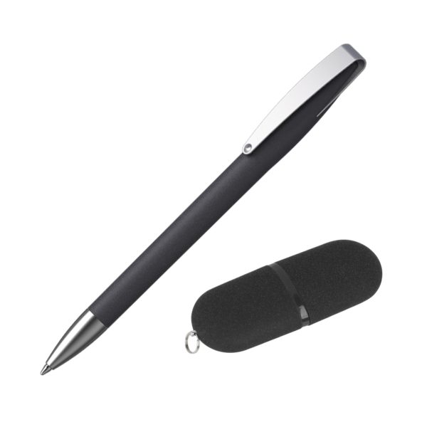 Набор ручка + флеш-карта 16 Гб в футляре, покрытие soft grip, цвет черный - купить оптом