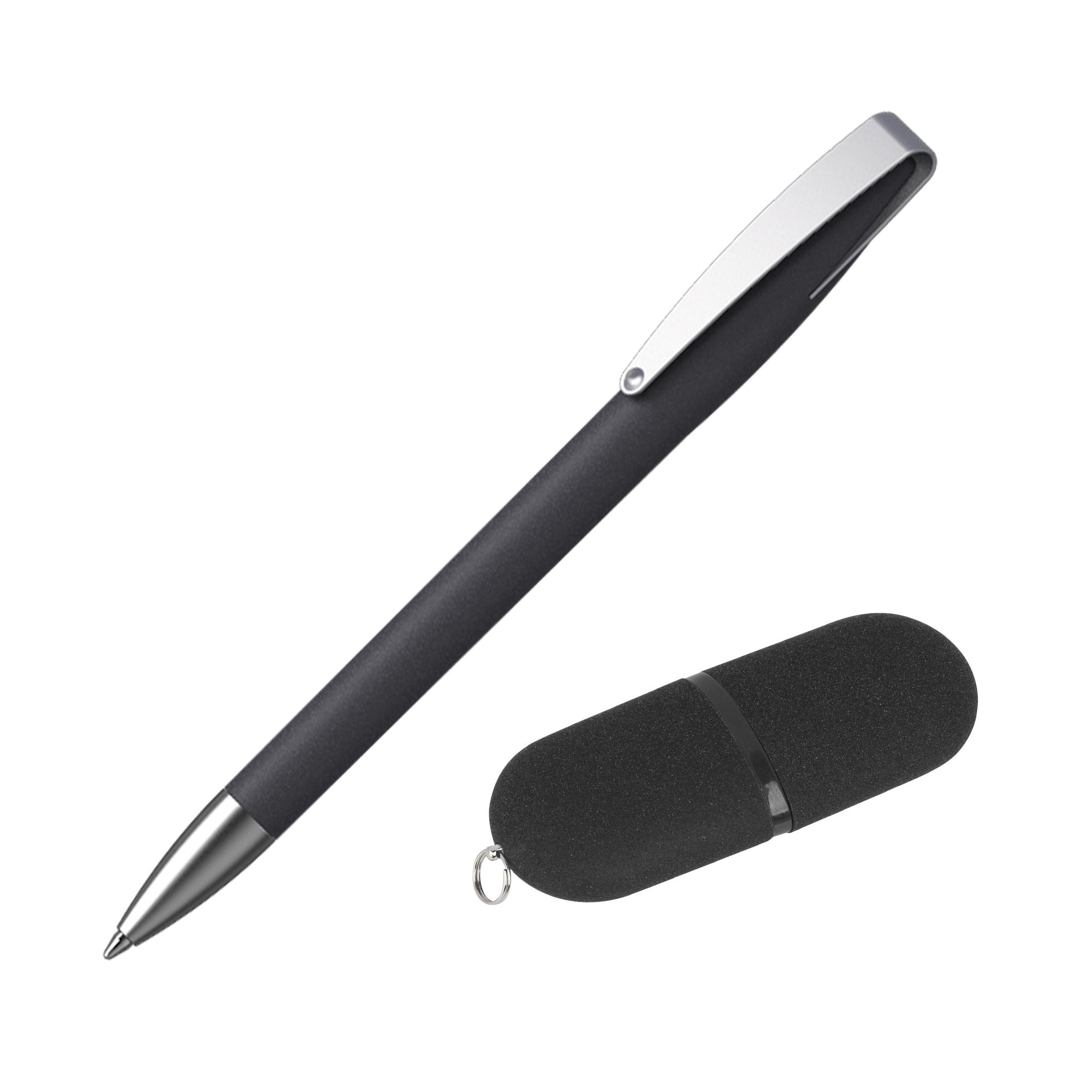 Набор ручка + флеш-карта 16 Гб в футляре, покрытие soft grip, цвет черный, фото 1