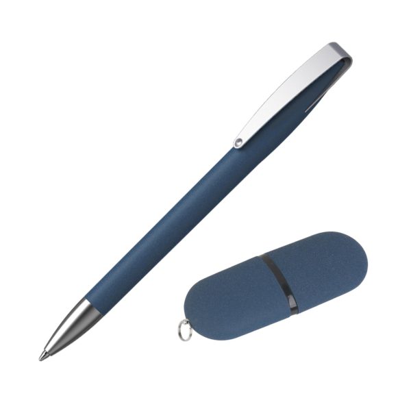 Набор ручка + флеш-карта 16 Гб в футляре, покрытие soft grip, цвет темно-синий - купить оптом