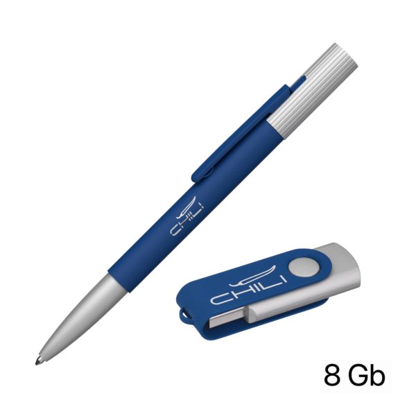 Набор ручка "Clas" + флеш-карта "Vostok" 8 Гб в футляре, покрытие soft touch, цвет темно-синий - купить оптом