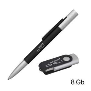 Набор ручка "Clas" + флеш-карта "Vostok" 8 Гб в футляре, покрытие soft touch, цвет черный - купить оптом