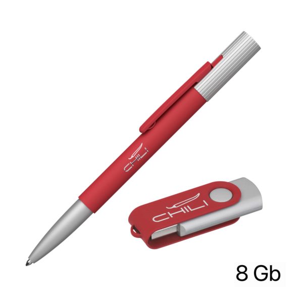 Набор ручка "Clas" + флеш-карта "Vostok" 8 Гб в футляре, покрытие soft touch, цвет красный - купить оптом