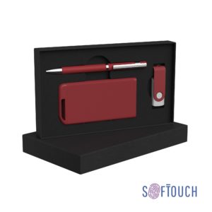 Набор ручка + флеш-карта 8Гб + зарядное устройство 4000 mAh soft touch, цвет красный - купить оптом