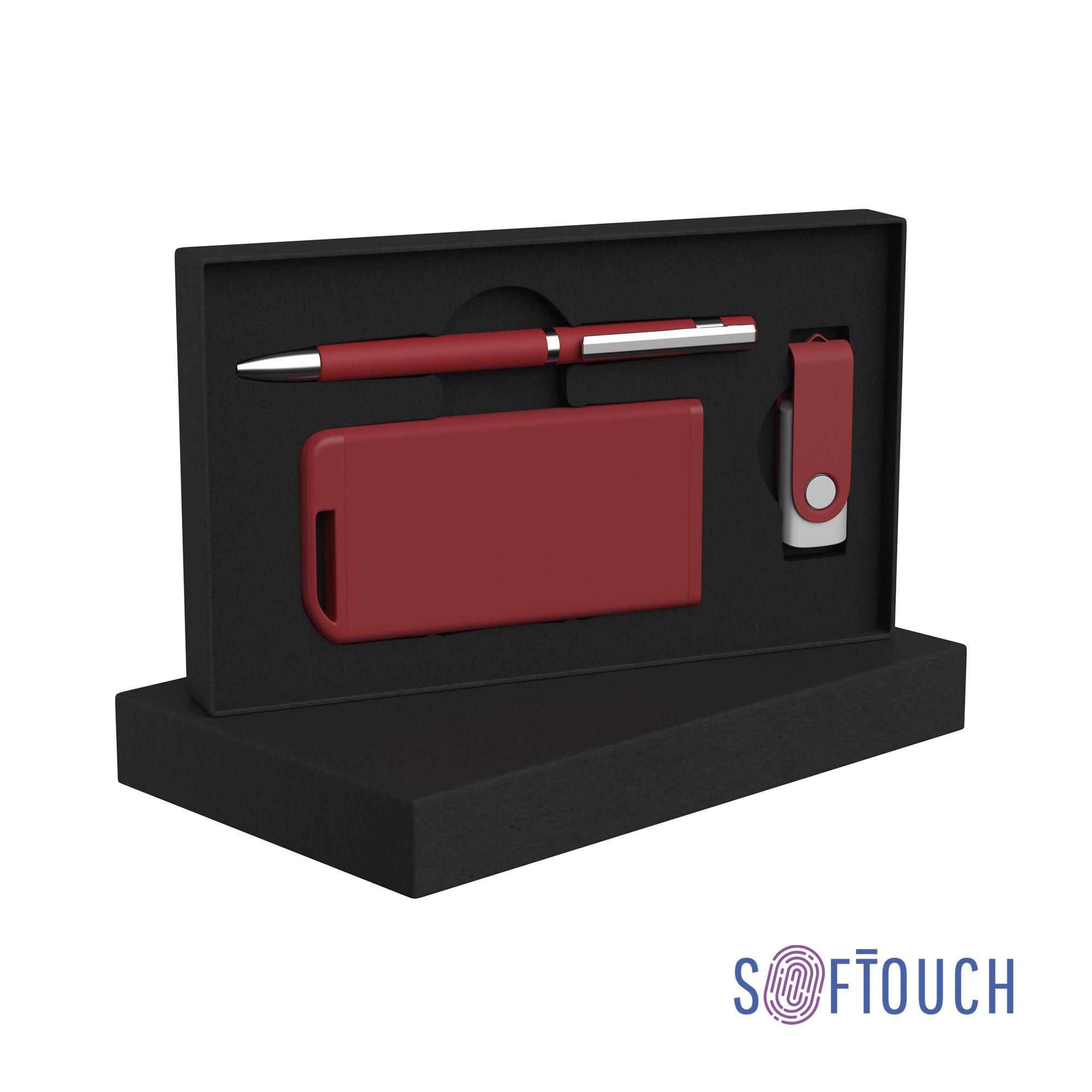 Набор ручка + флеш-карта 8Гб + зарядное устройство 4000 mAh soft touch, цвет красный