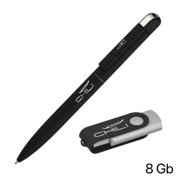 Набор ручка + флеш-карта 8 Гб в футляре, покрытие soft touch, цвет черный - купить оптом