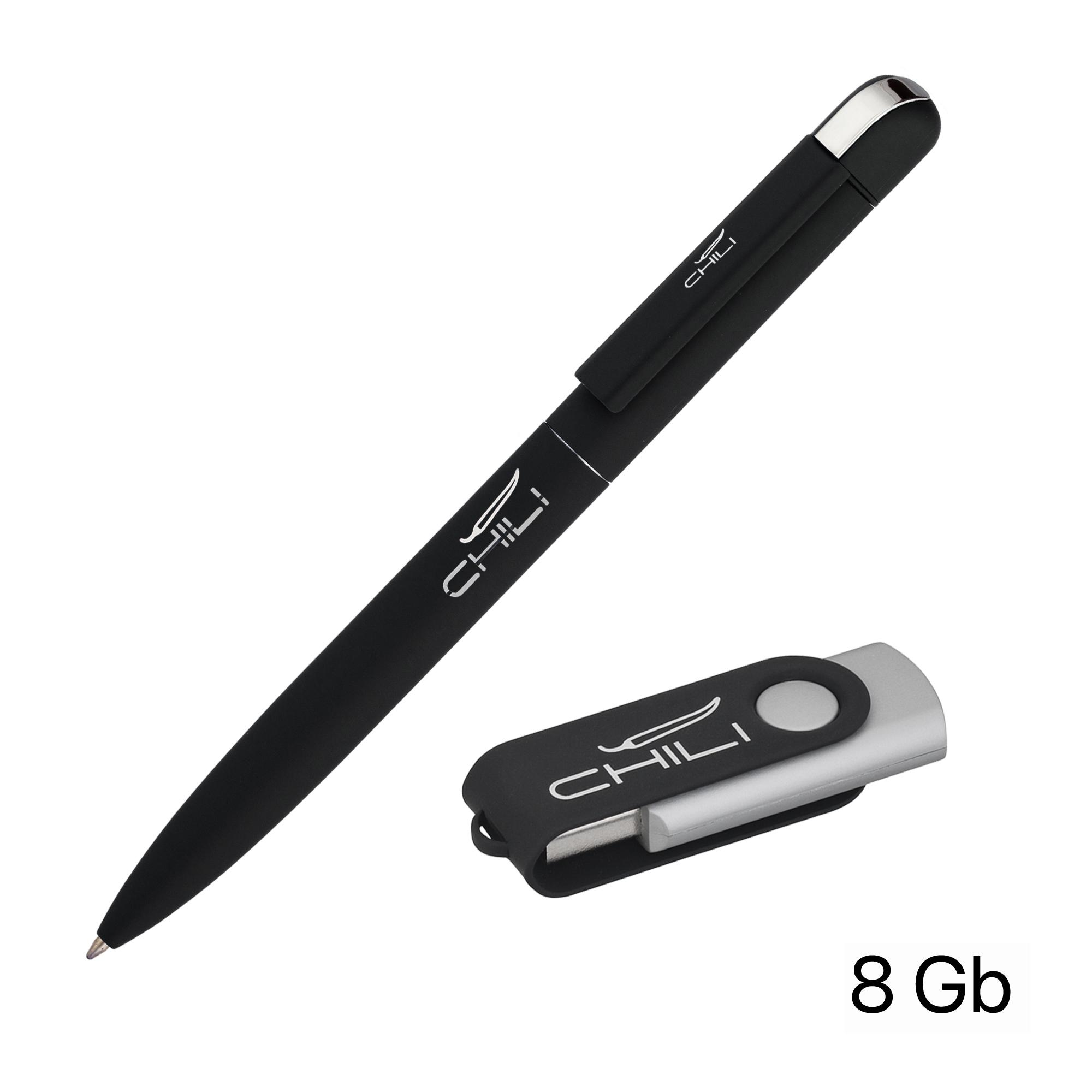 Набор ручка + флеш-карта 8 Гб в футляре, покрытие soft touch, цвет черный, фото 1