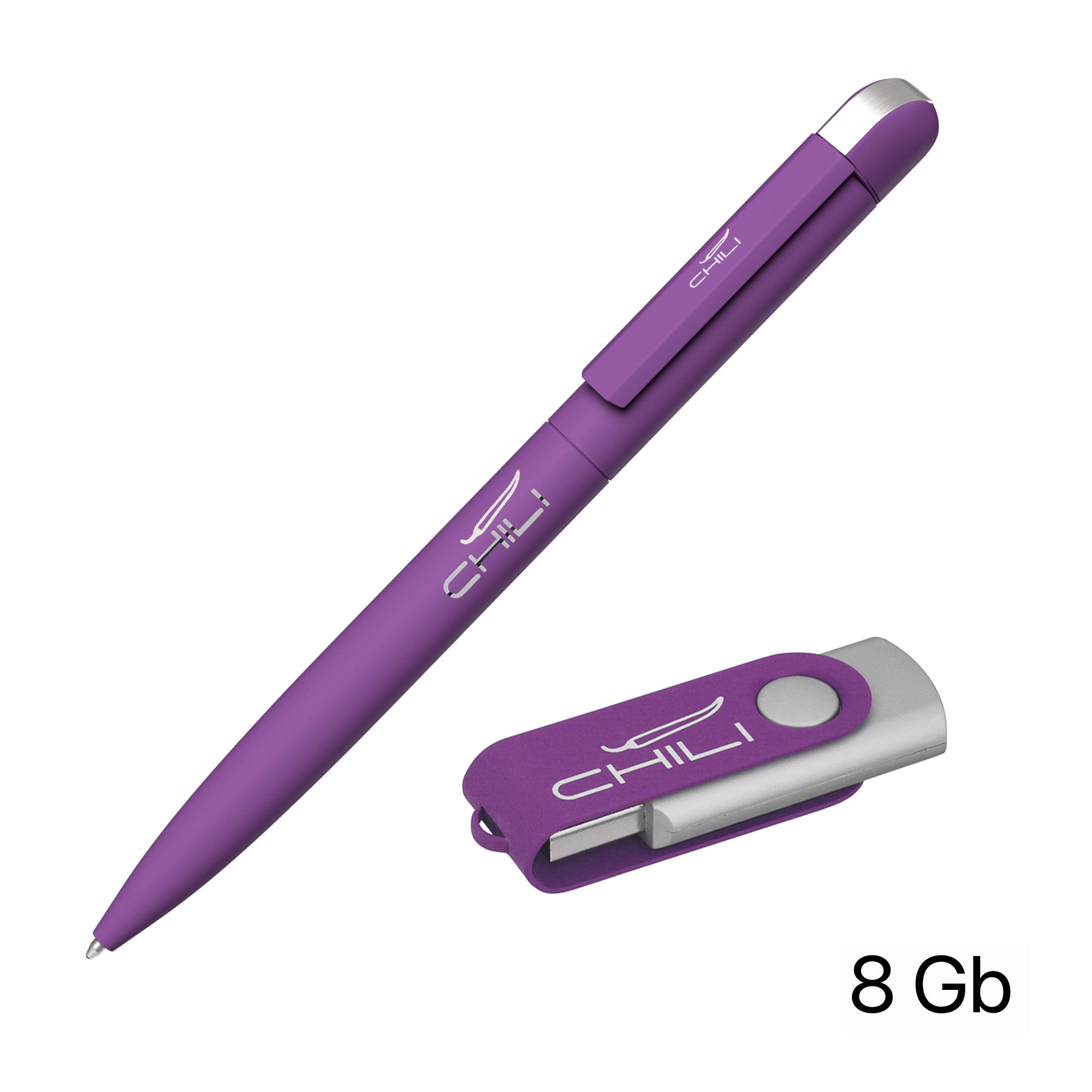 Набор ручка + флеш-карта 8 Гб в футляре, покрытие soft touch, цвет фиолетовый, фото 1