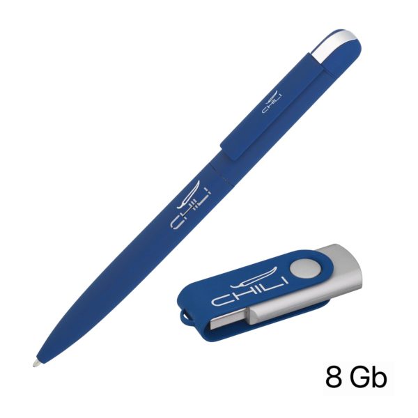 Набор ручка + флеш-карта 8 Гб в футляре, покрытие soft touch, цвет темно-синий - купить оптом