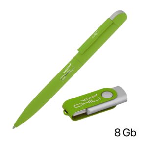 Набор ручка + флеш-карта 8 Гб в футляре, покрытие soft touch, цвет зеленое яблоко - купить оптом