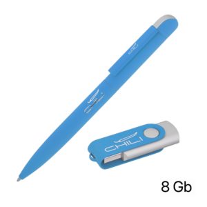 Набор ручка + флеш-карта 8 Гб в футляре, покрытие soft touch, цвет голубой - купить оптом