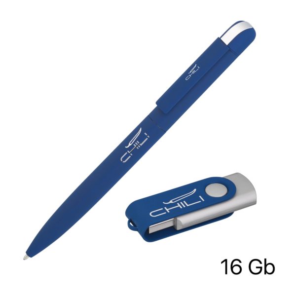 Набор ручка + флеш-карта 16 Гб в футляре, покрытие soft touch, цвет темно-синий - купить оптом