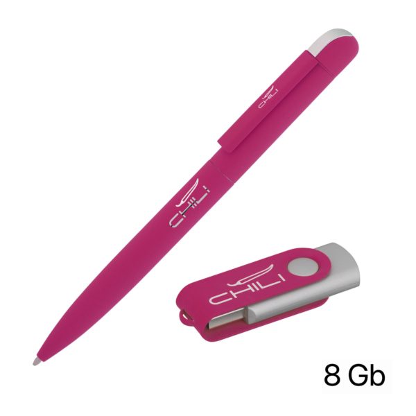 Набор ручка + флеш-карта 8 Гб в футляре, покрытие soft touch, цвет фуксия - купить оптом