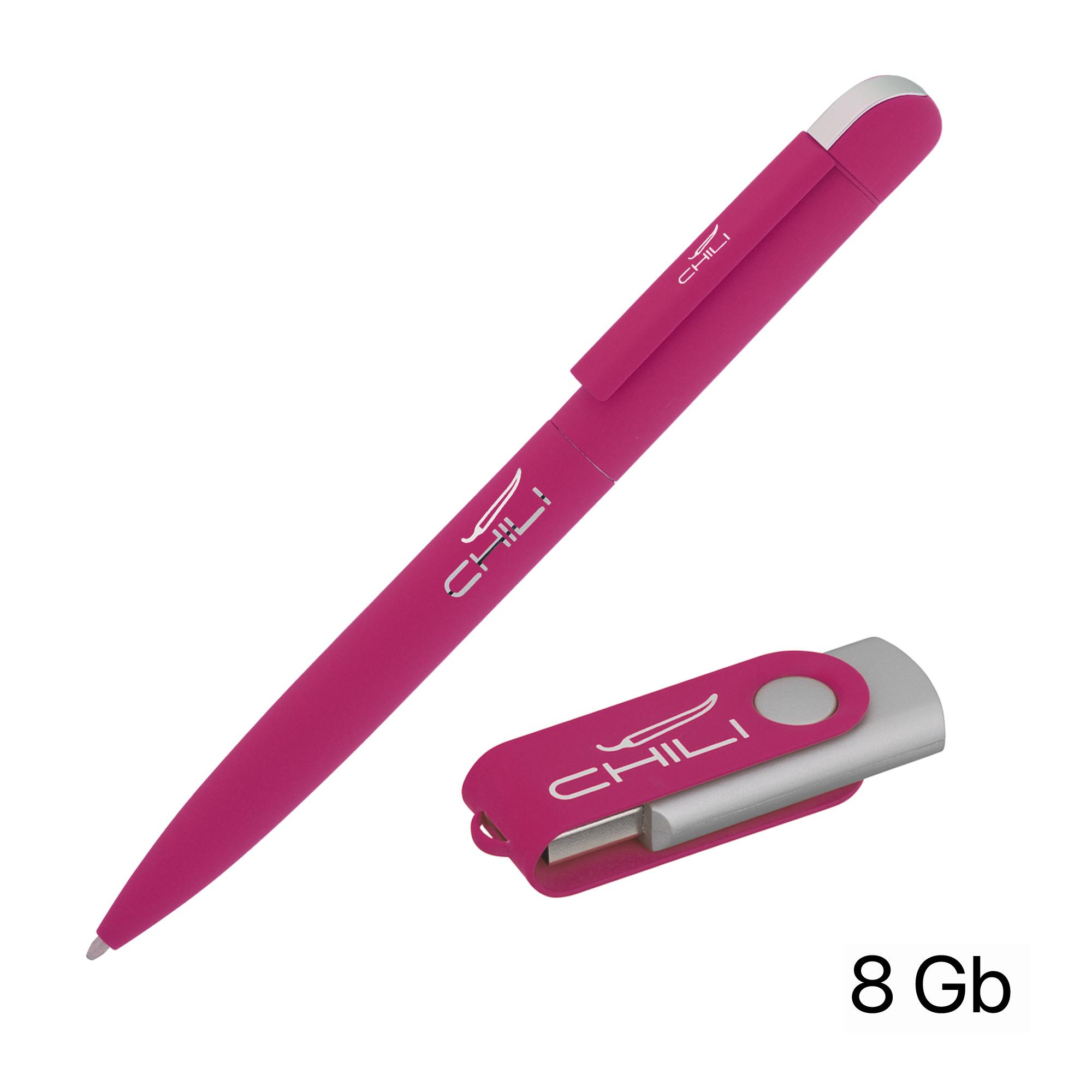 Набор ручка + флеш-карта 8 Гб в футляре, покрытие soft touch, цвет фуксия, фото 1