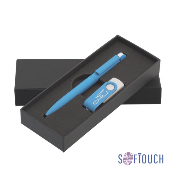 Набор ручка + флеш-карта 16 Гб в футляре, покрытие soft touch, цвет голубой - купить оптом