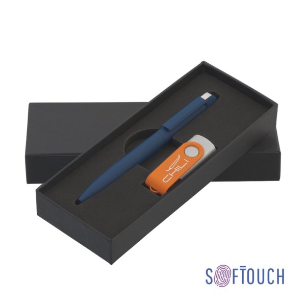 Набор ручка + флеш-карта 8 Гб в футляре, покрытие soft touch, цвет темно-синий с оранжевым - купить оптом