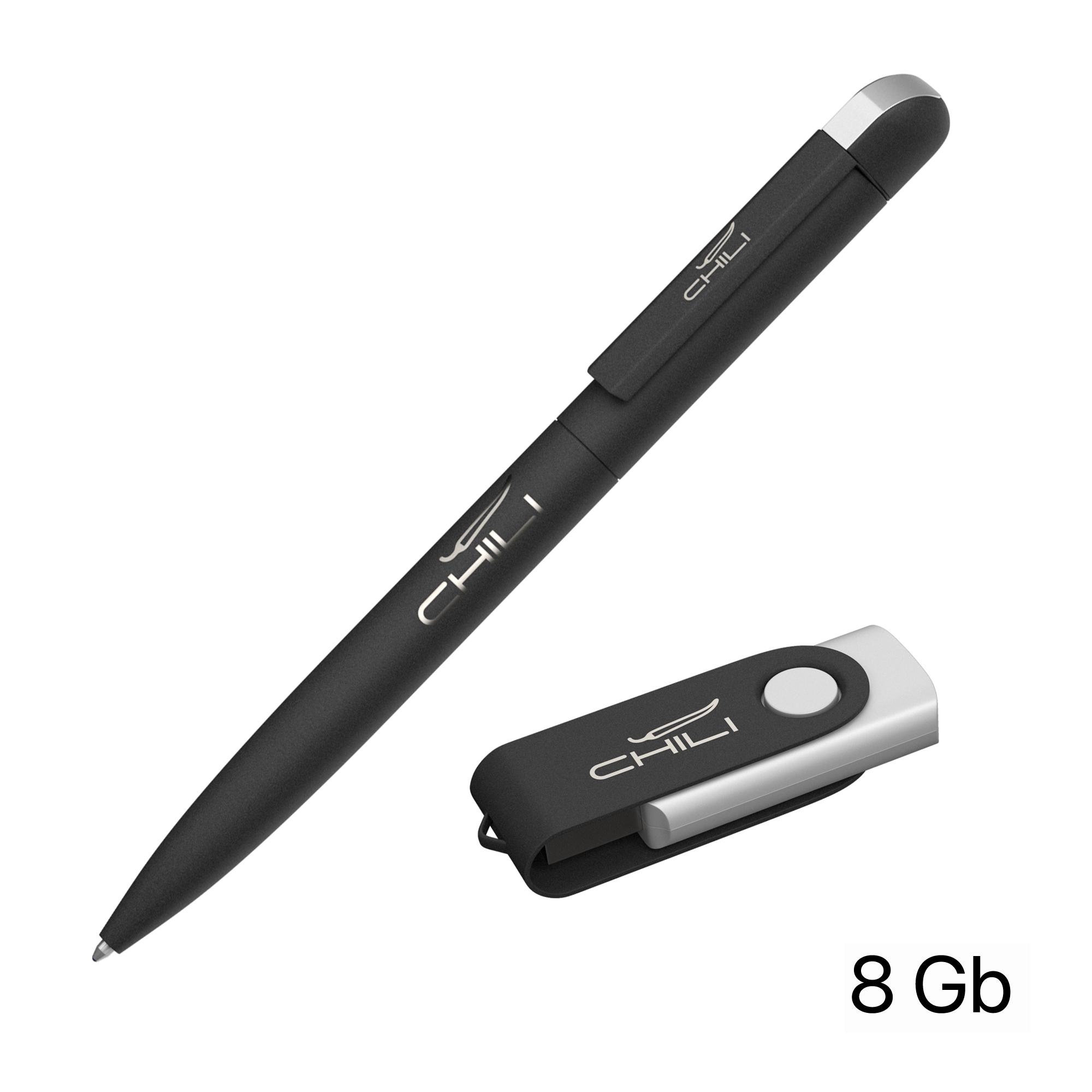 Набор ручка + флеш-карта 8 Гб в футляре, покрытие softgrip, цвет черный, фото 1