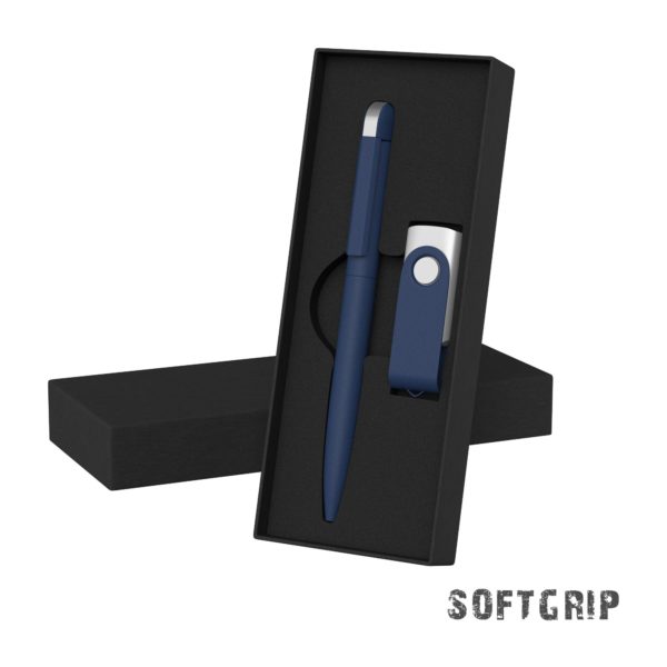 Набор ручка + флеш-карта 8 Гб в футляре, покрытие softgrip, цвет темно-синий - купить оптом