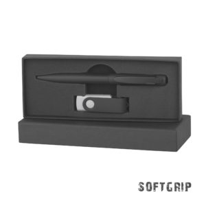Набор ручка + флеш-карта 8 Гб в футляре, покрытие softgrip, цвет черный - купить оптом