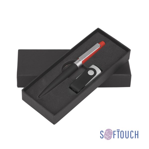Набор ручка + флеш-карта 8 Гб в футляре, черный/желтый, покрытие soft touch #, цвет черный с красным - купить оптом