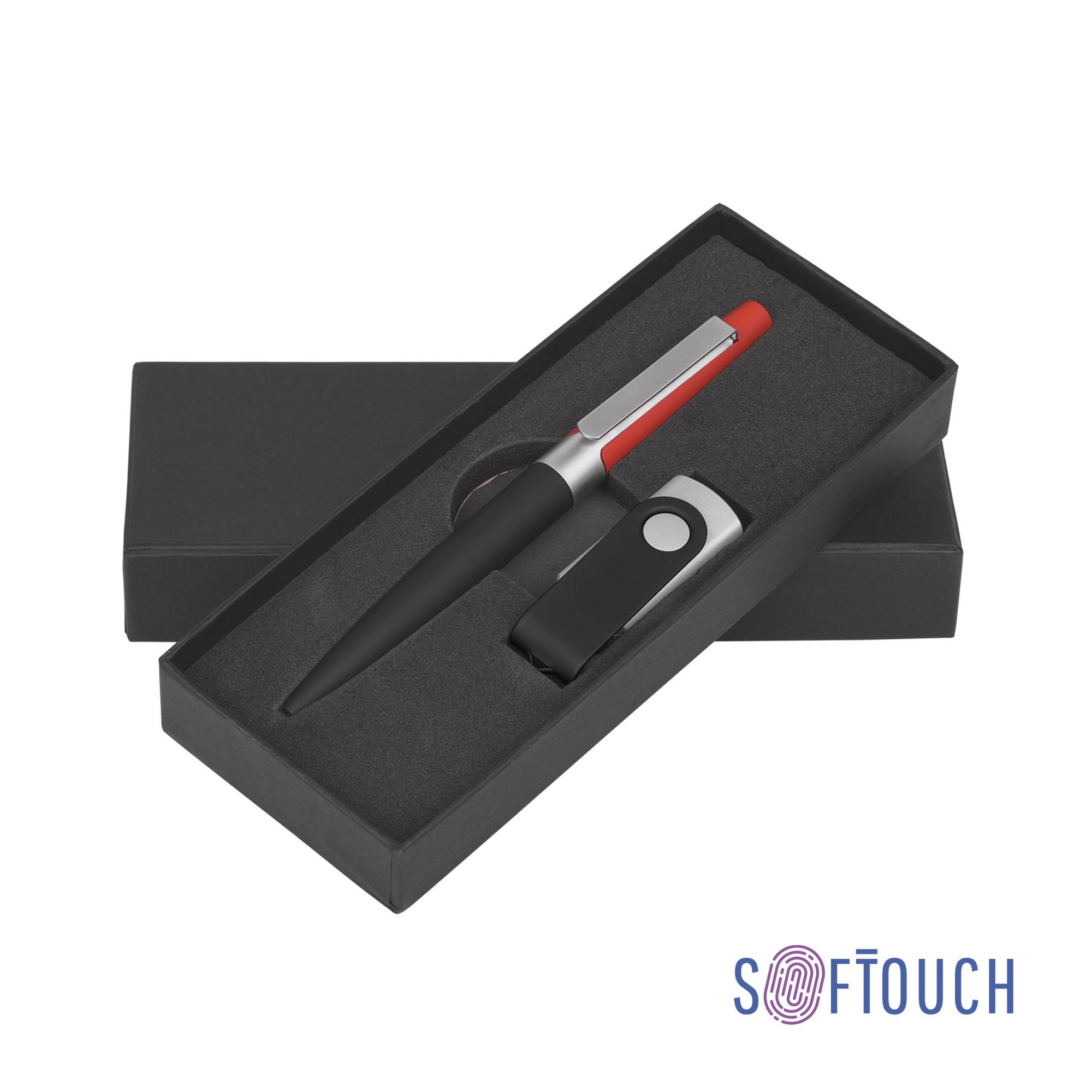 Набор ручка + флеш-карта 8Гб + зарядное устройство 4000 mAh в футляре, soft touch, цвет темно-синий - купить оптом