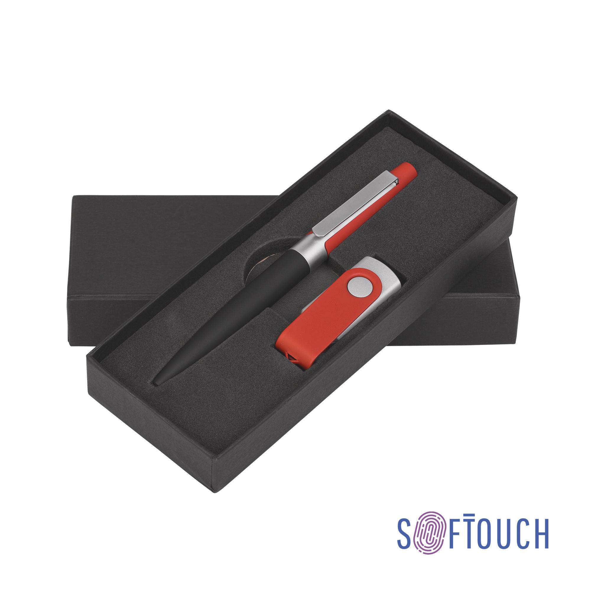 Набор ручка + флеш-карта 8 Гб в футляре, черный/желтый, покрытие soft touch #, цвет красный с черным