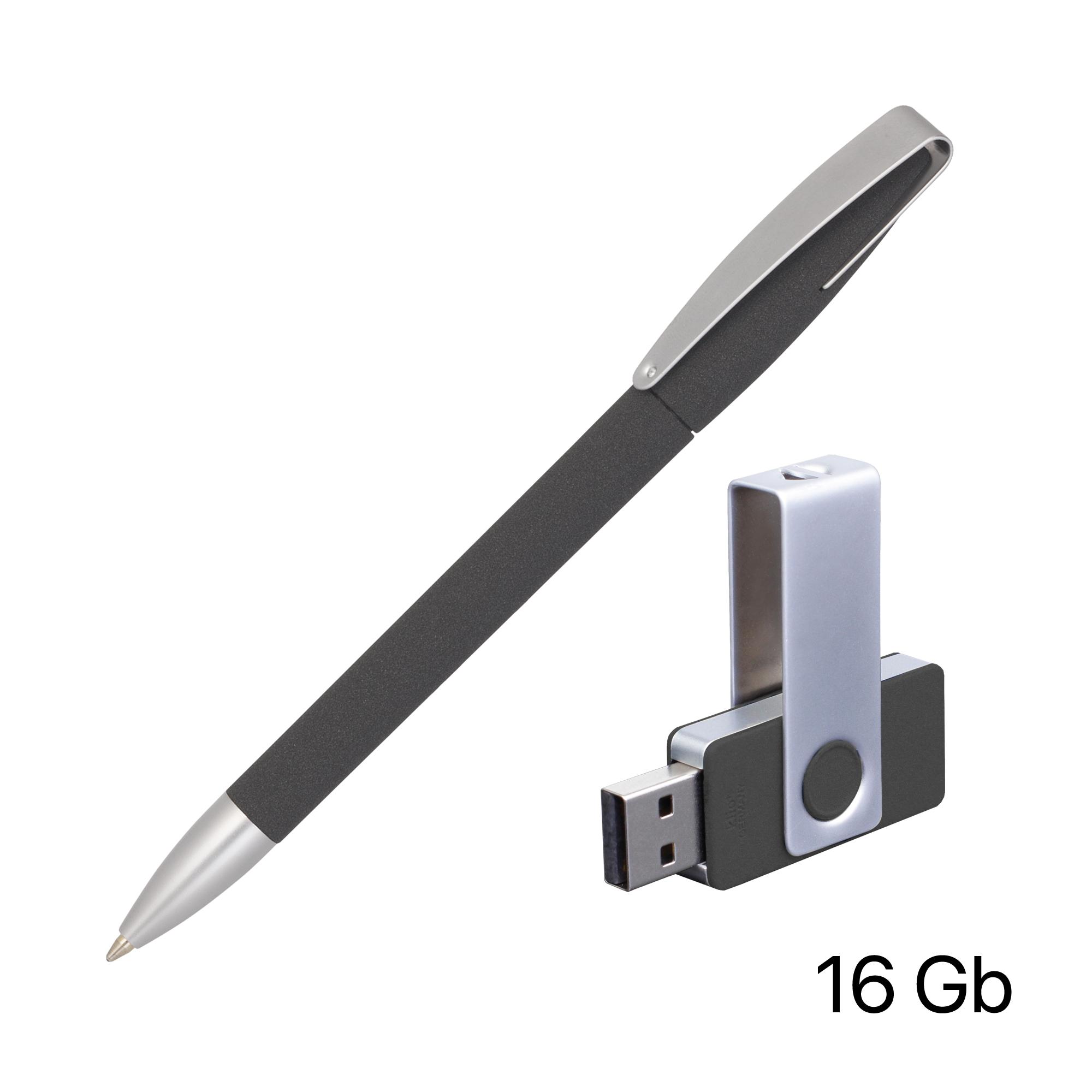 Набор ручка + флеш-карта 16Гб в футляре, цвет черный, фото 1