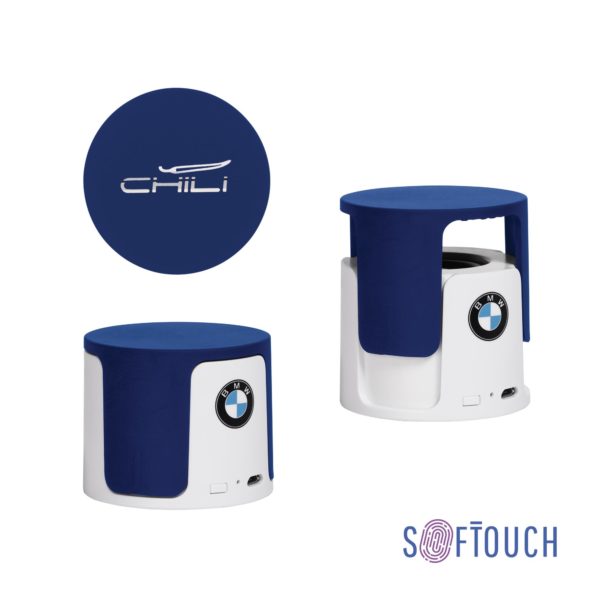 Беспроводная Bluetooth колонка "Echo", покрытие soft touch, цвет белый с синим - купить оптом