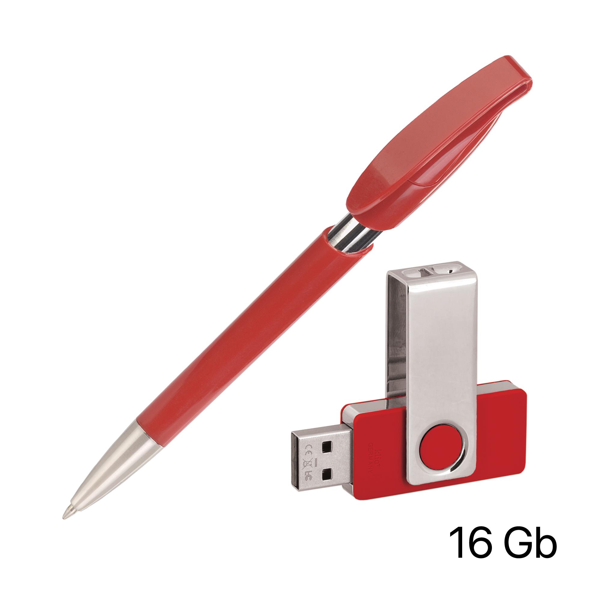Набор ручка + флеш-карта 16Гб в футляре, цвет красный, фото 1