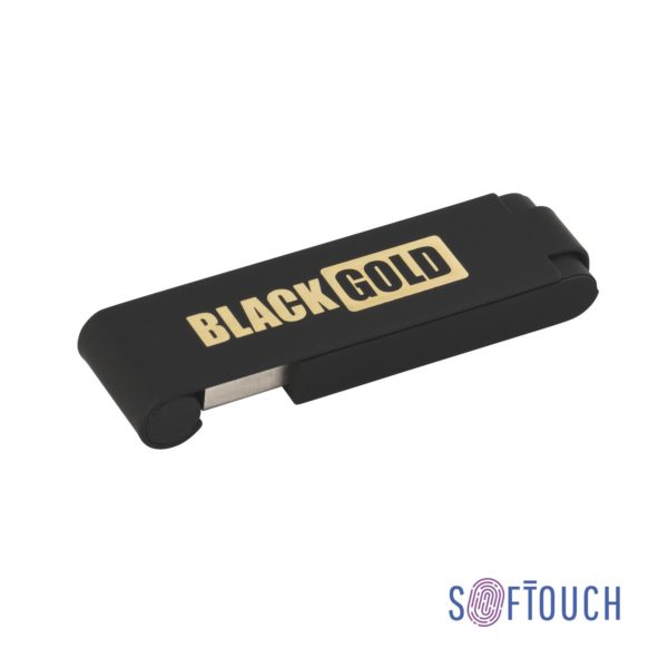 Флеш-карта "Case", объем памяти 16GB, черный/золото, покрытие soft touch, цвет черный с золотом - купить оптом