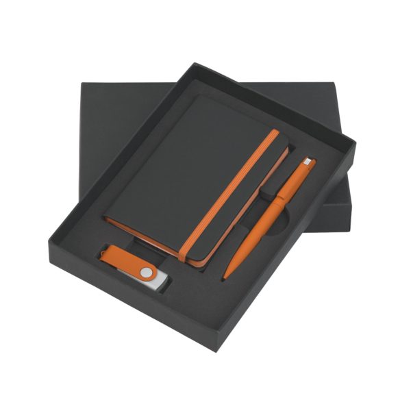 Подарочный набор "Пьемонт", покрытие soft touch, цвет черный с оранжевым - купить оптом