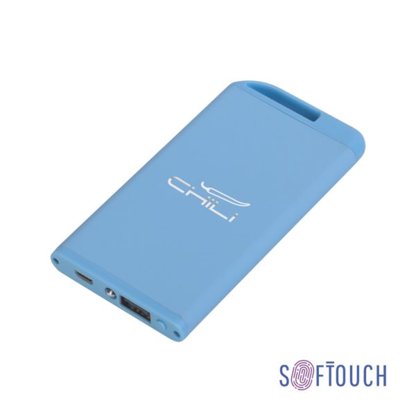 Зарядное устройство "Theta" с фонариком, 4000 mAh, покрытие soft touch, цвет голубой - купить оптом