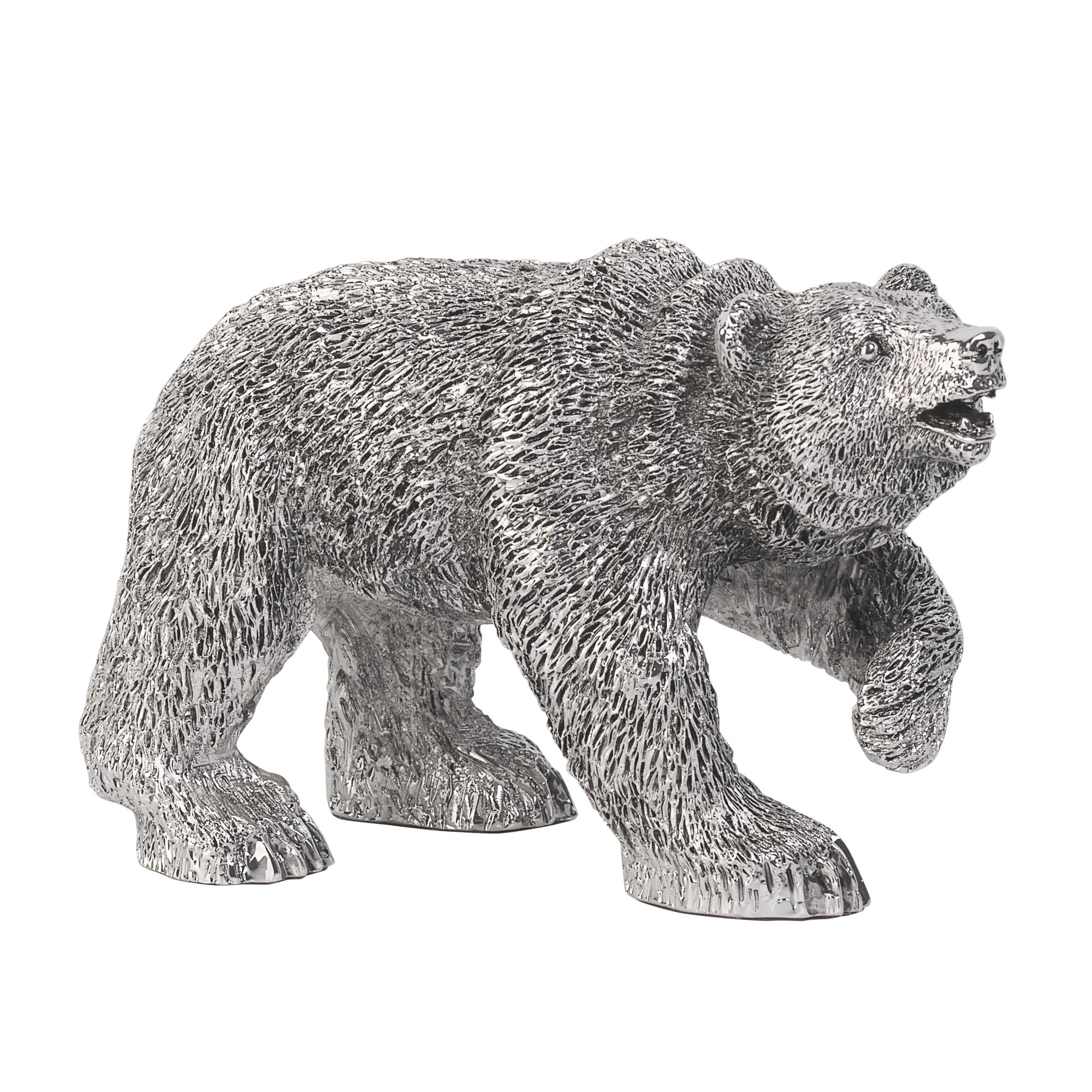 Статуэтка "Медведь", посеребрение, h 11 см, цвет серебристый