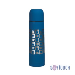 Термос "Крит" с покрытием soft touch, гравировка по окружности "Чаепитие", цвет синий - купить оптом