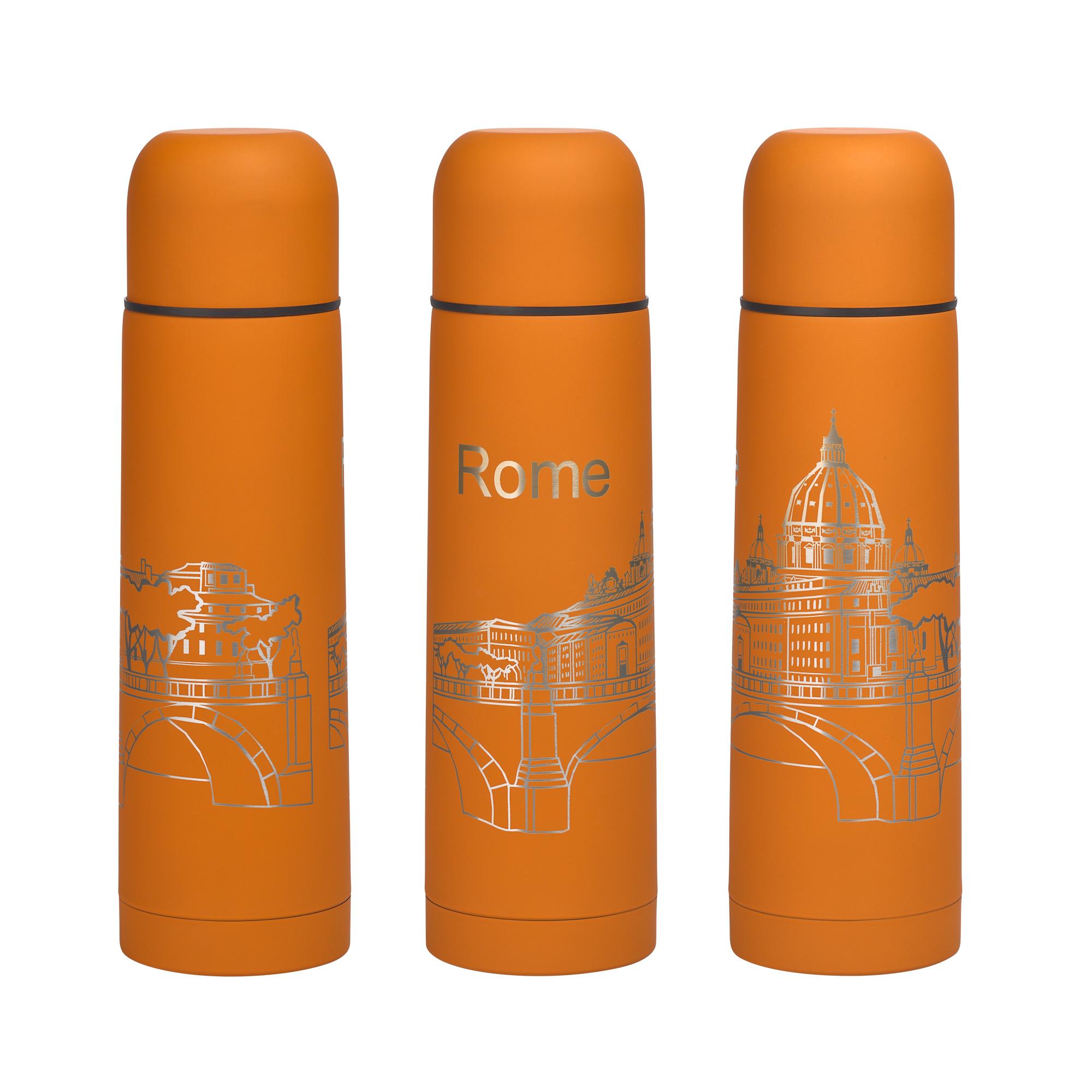 Термос "Крит" с покрытием soft touch, гравировка по окружности "Rome", цвет оранжевый, фото 1