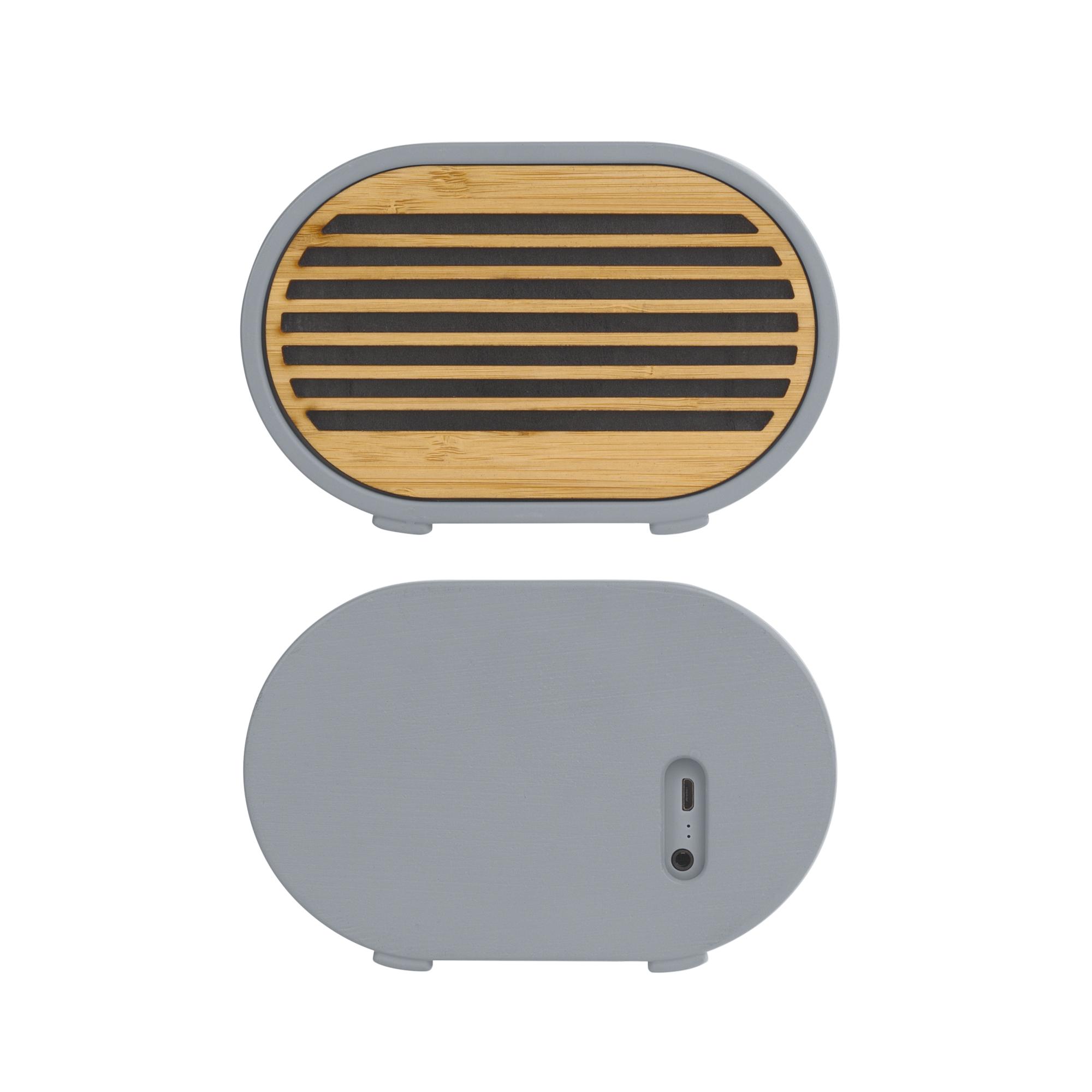 Bluetooth-колонка "Stonehenge" 5Вт с беспроводным зарядным устройством, камень/бамбук, цвет серый/бежевый, фото 2