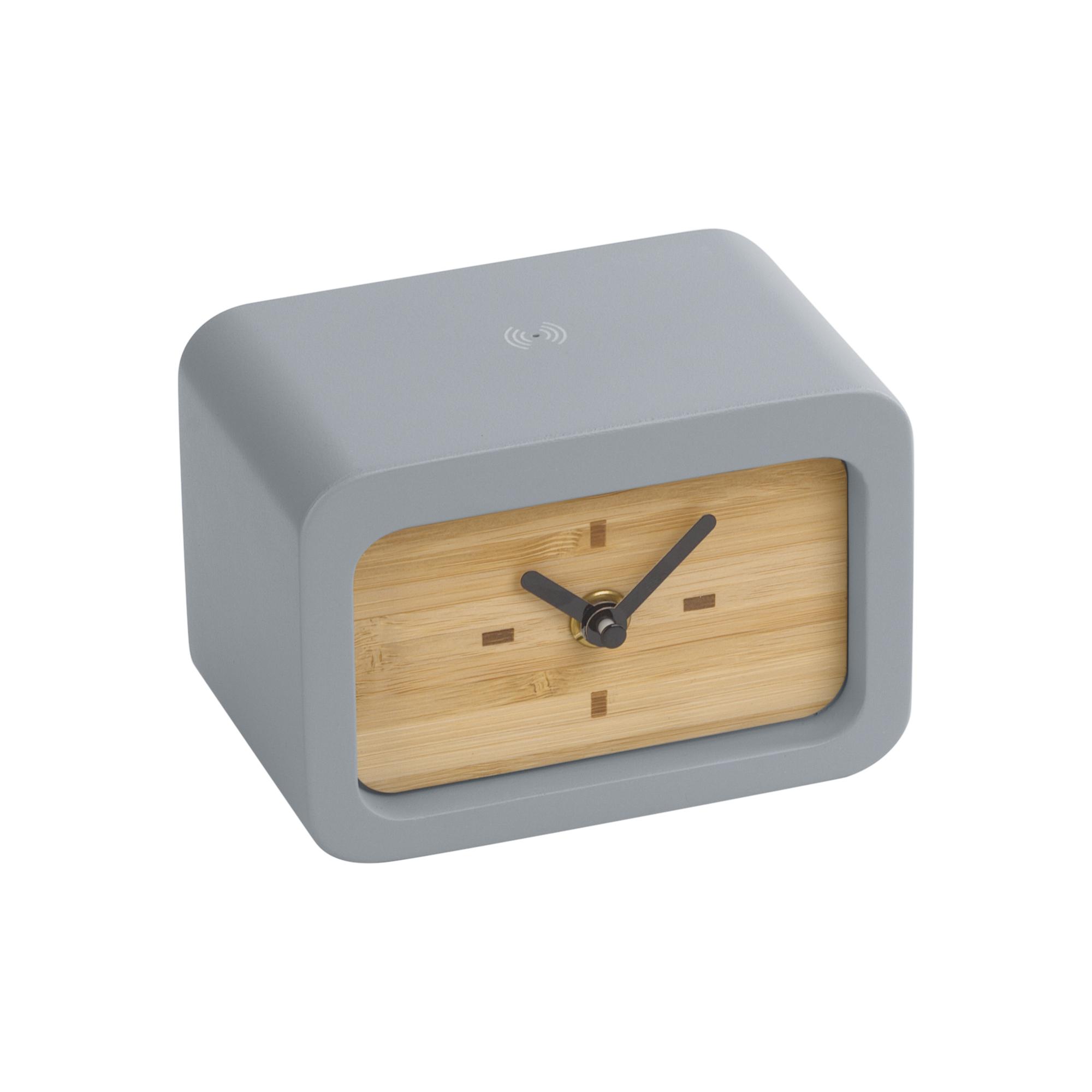 Часы "Stonehenge" с беспроводным зарядным устройством, камень/бамбук, цвет серый/бежевый, фото 1