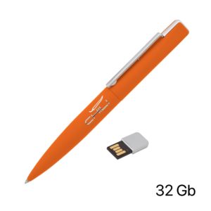Ручка шариковая "Callisto" с флеш-картой 32Gb, покрытие soft touch, цвет оранжевый - купить оптом