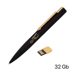 Ручка шариковая "Callisto" с флеш-картой 32GB, покрытие soft touch, цвет черный с золотом - купить оптом