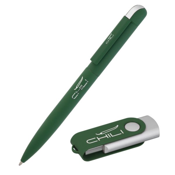 Набор ручка "Jupiter" + флеш-карта "Vostok" 8 Гб в футляре, покрытие soft touch#, цвет темно-зеленый - купить оптом