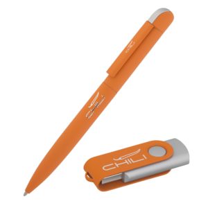 Набор ручка "Jupiter" + флеш-карта "Vostok" 16 Гб в футляре, покрытие soft touch, цвет оранжевый - купить оптом