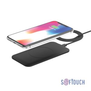 Настольное беспроводное зарядное устройство "Slim SOFTTOUCH", цвет черный - купить оптом