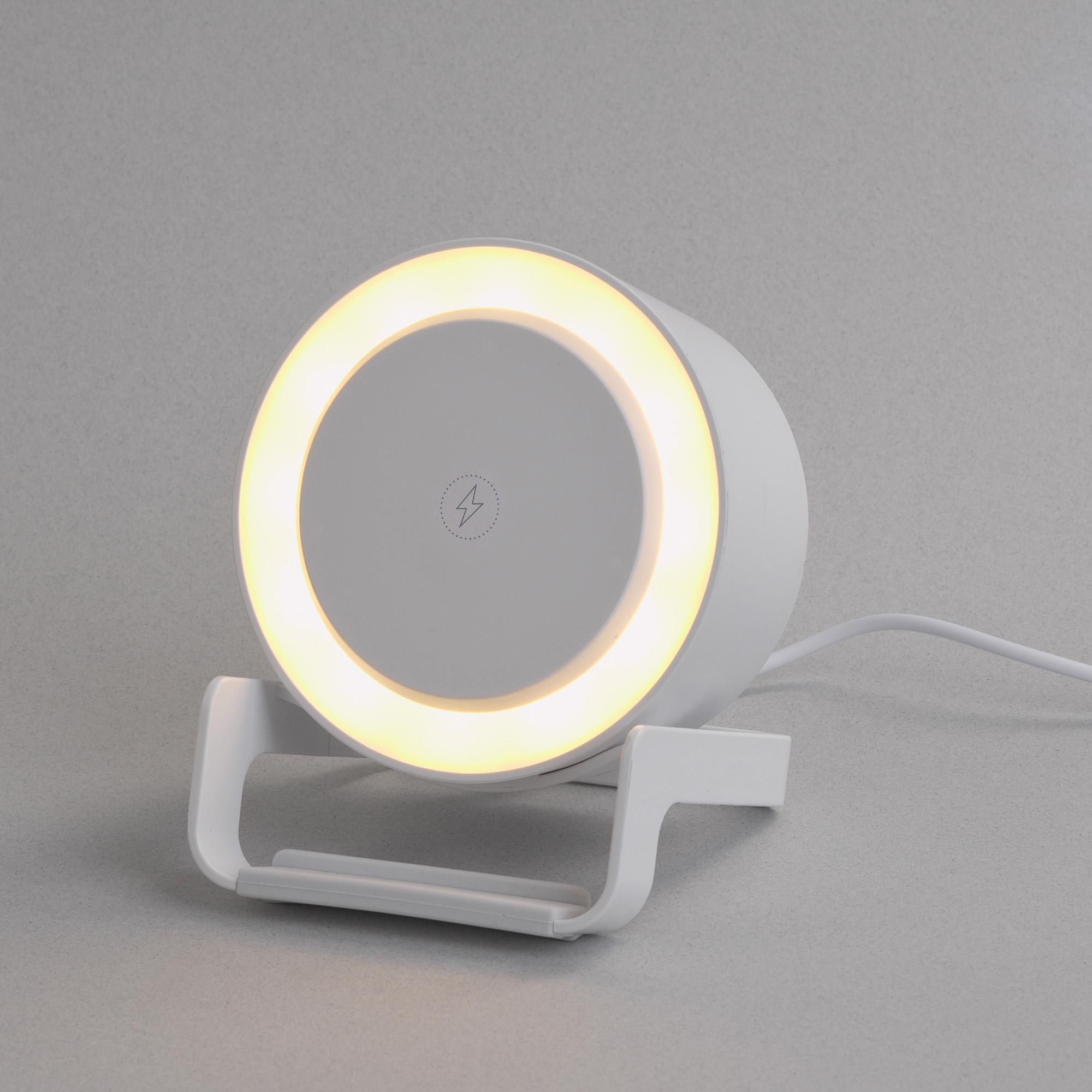 Bluetooth колонка-подставка "Smart Sound" с беспроводным (10W) зарядным устройством и лампой, цвет белый