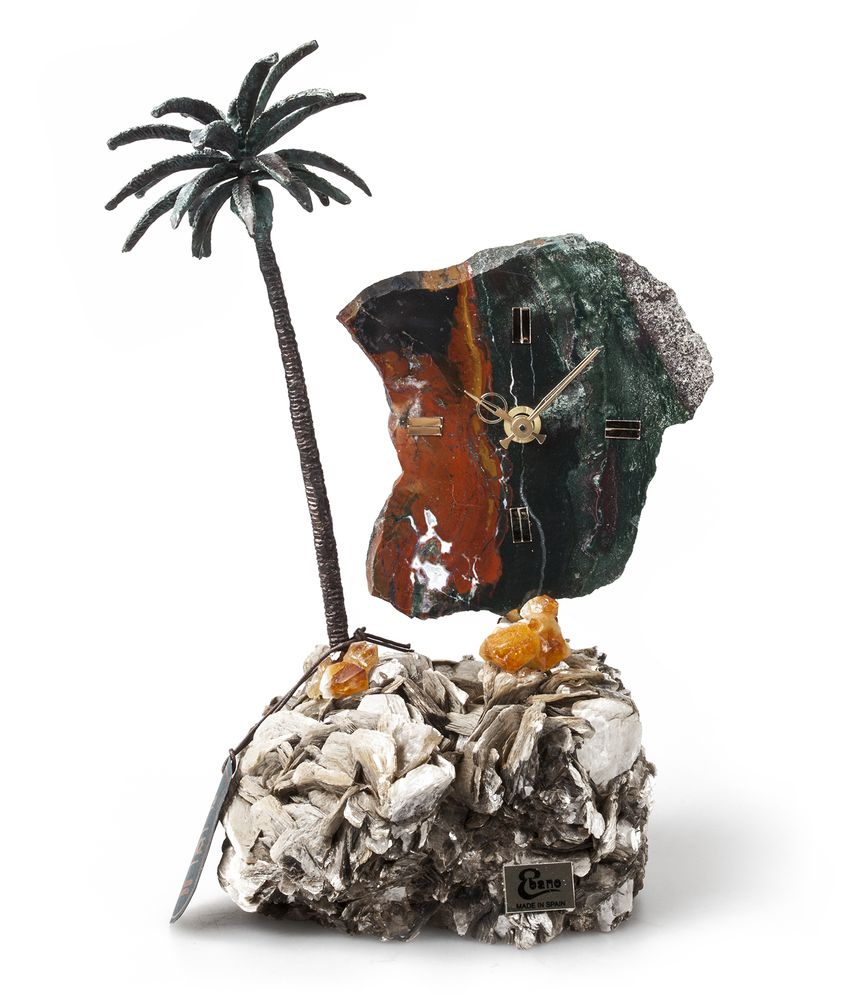 Часы «Пальмовый рай» из яшмы с бронзой - купить оптом