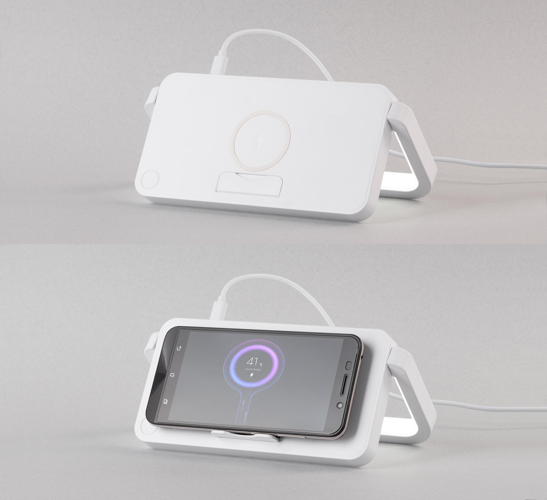 Лампа складная "Smart Light" с беспроводным (10W) зарядным устройством и подставкой для смартфона, цвет белый, фото 4