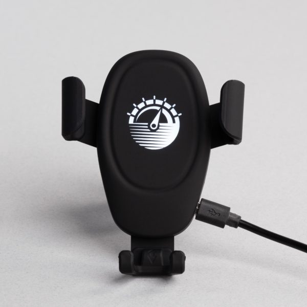 Автомобильное беспроводное (10W) зарядное устройство "Clamp SOFTTOUCH" с подсветкой логотипа, цвет черный - купить оптом