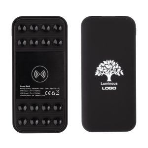 Беспроводное зарядное устройство "Sticky SOFTTOUCH", 10000 mAh с подсветкой логотипа и присосками, цвет черный - купить оптом