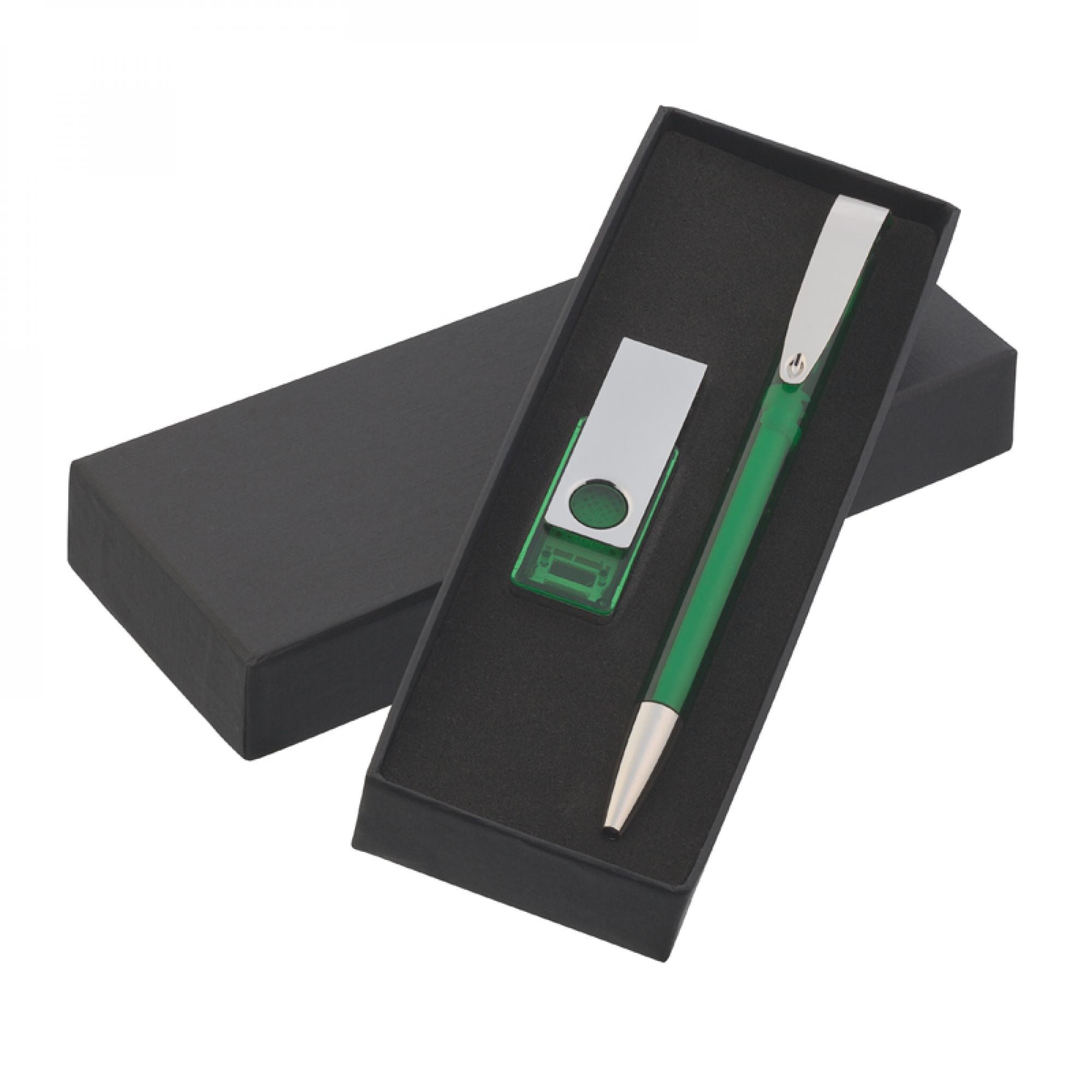 Набор ручка + флеш-карта 8Гб в футляре, цвет зеленый, фото 1