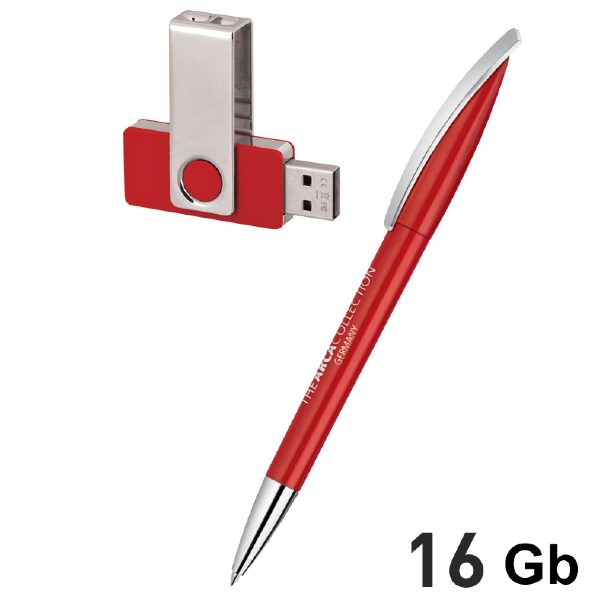 Набор ручка + флеш-карта 16Гб в футляре, красный, цвет красный