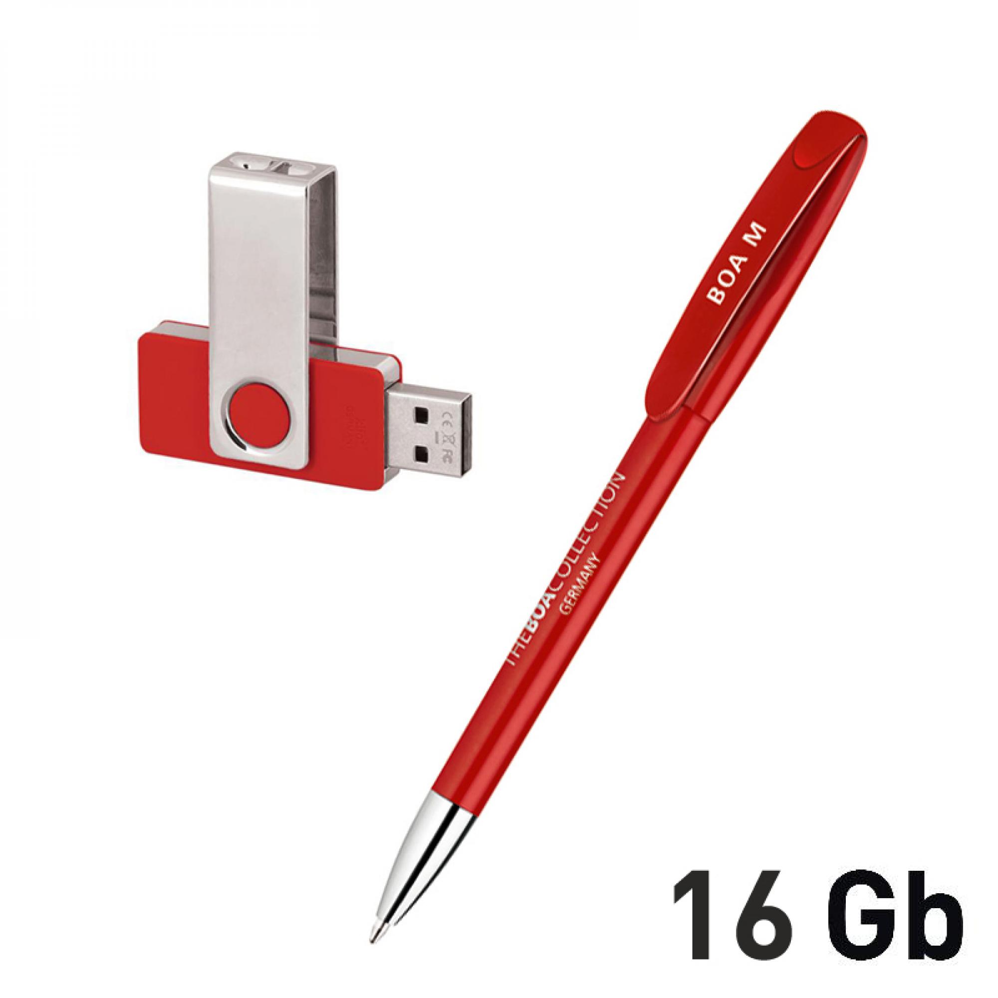 Набор ручка + флеш-карта 16Гб в футляре, цвет красный