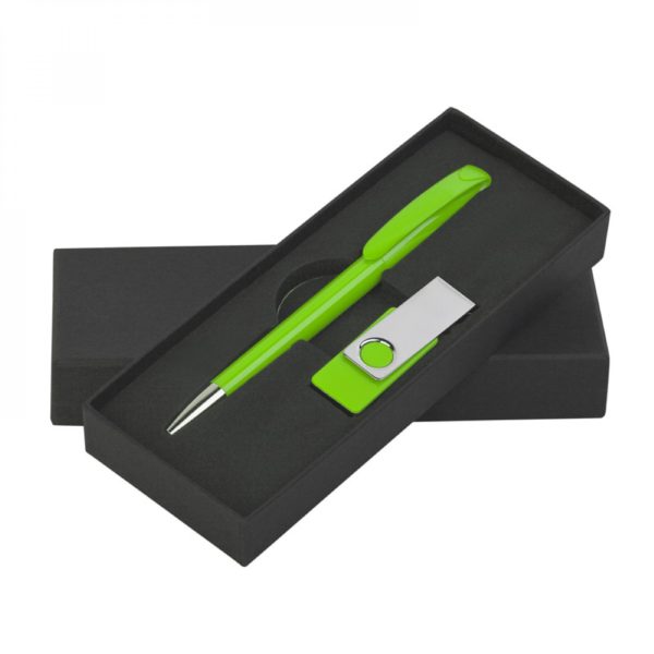 Набор ручка + флеш-карта 16Гб в футляре, цвет зеленое яблоко - купить оптом